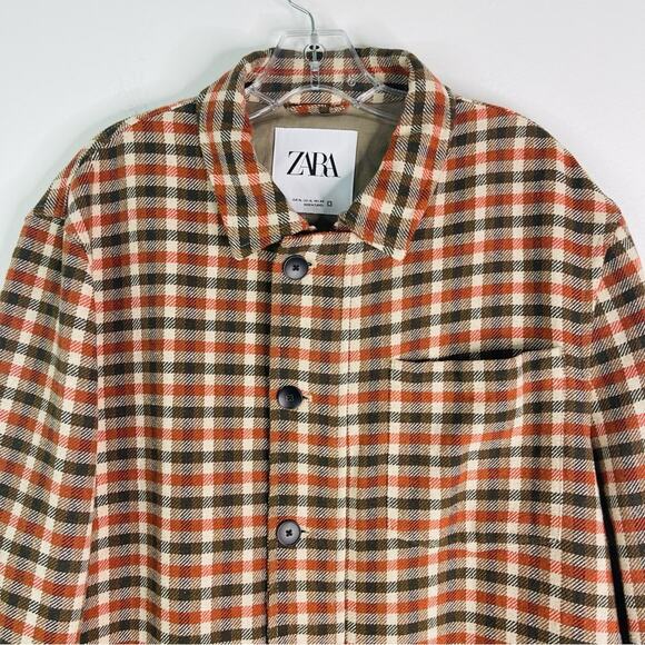 Zara orange brown plaid button preppy academia trendy shacket jacket XL - Picture 2 of 6